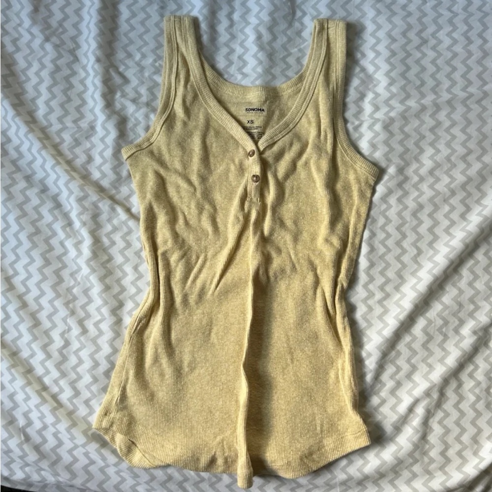 Sonoma Yellow Ribbed Tie Front Tank Top